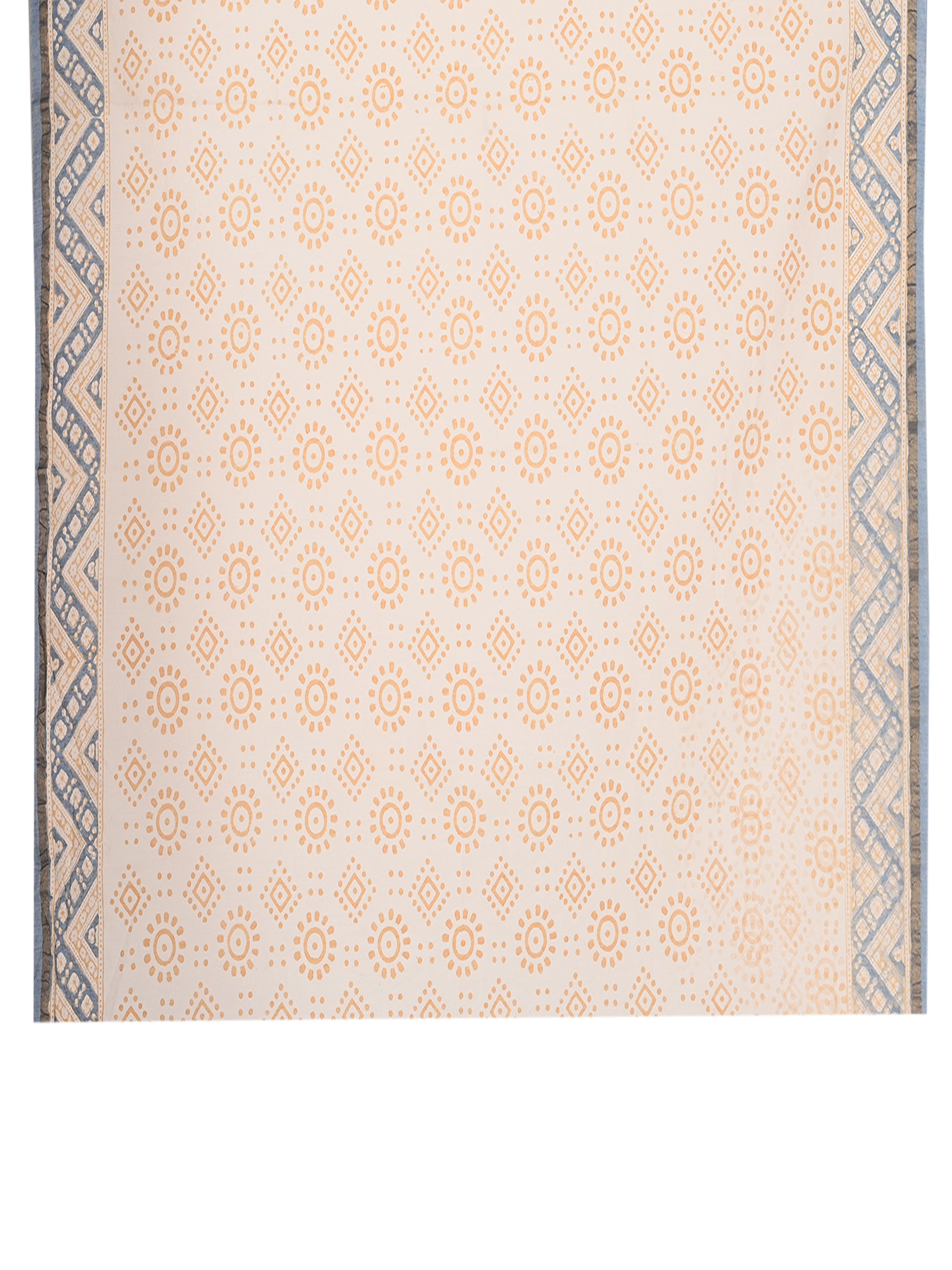 Beige and blue hand block printed saree in cotton silk with a gold border and matching blouse by naitri.in