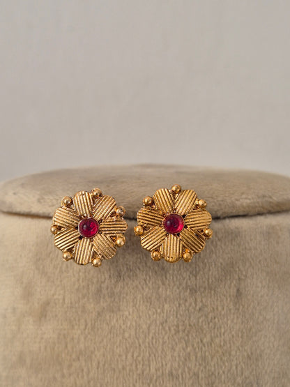 Handcrafted Brass Alloy Choker with eye-catching pinkish-red gemstone clusters, offering a lightweight and elegant ethnic look designed for festive, traditional, and everyday wear by Naitri.in