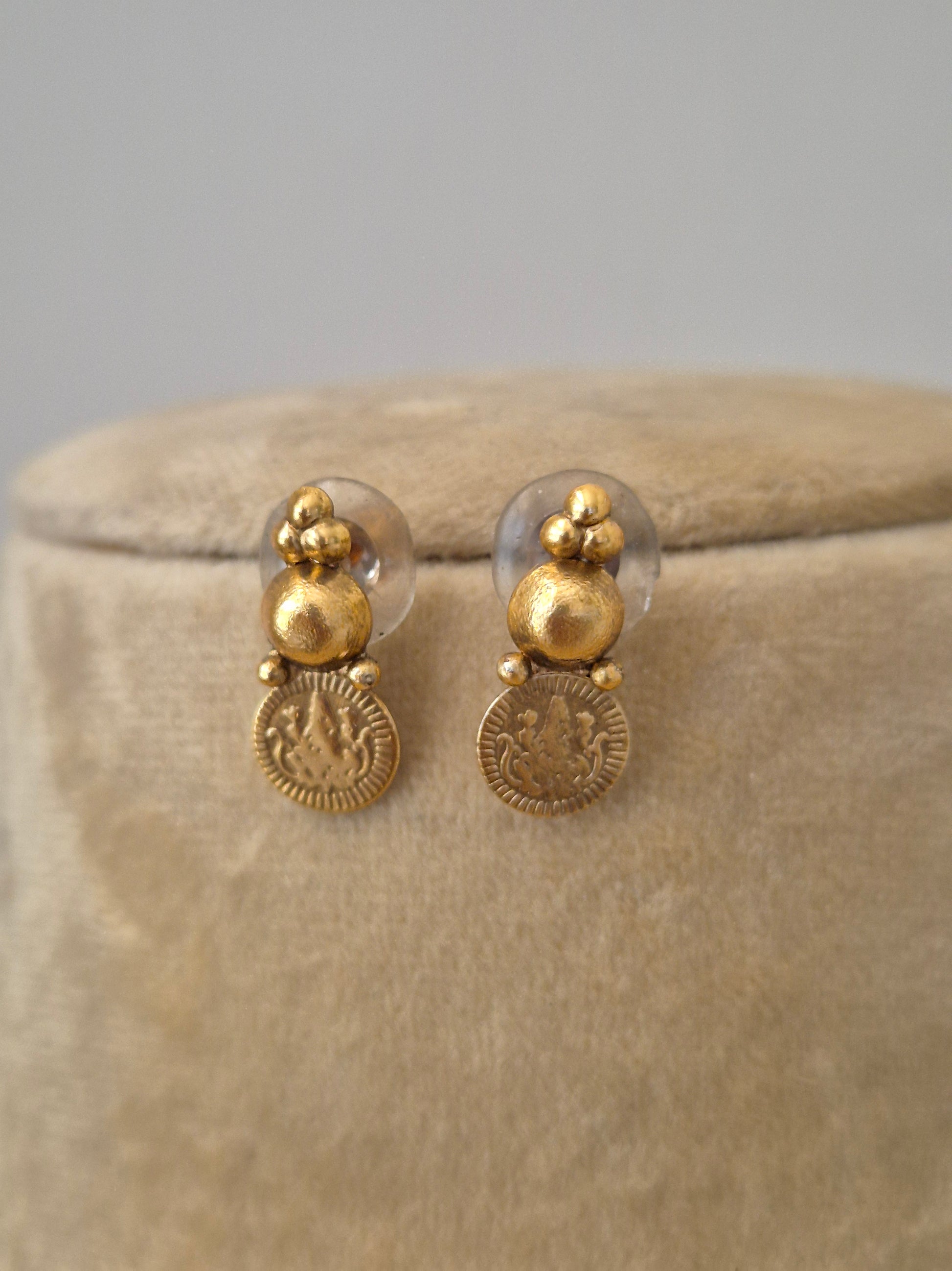 The Sapna earrings  by Naitri, a brass alloy matte gold earrings with coin details by naitri.in