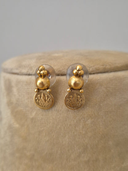 The Sapna earrings  by Naitri, a brass alloy matte gold earrings with coin details by naitri.in