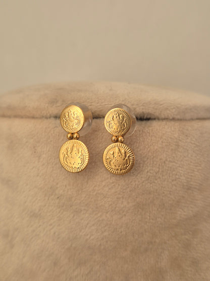 Traditional gold coin earrings double row of overlapping coin discs by naitri.in