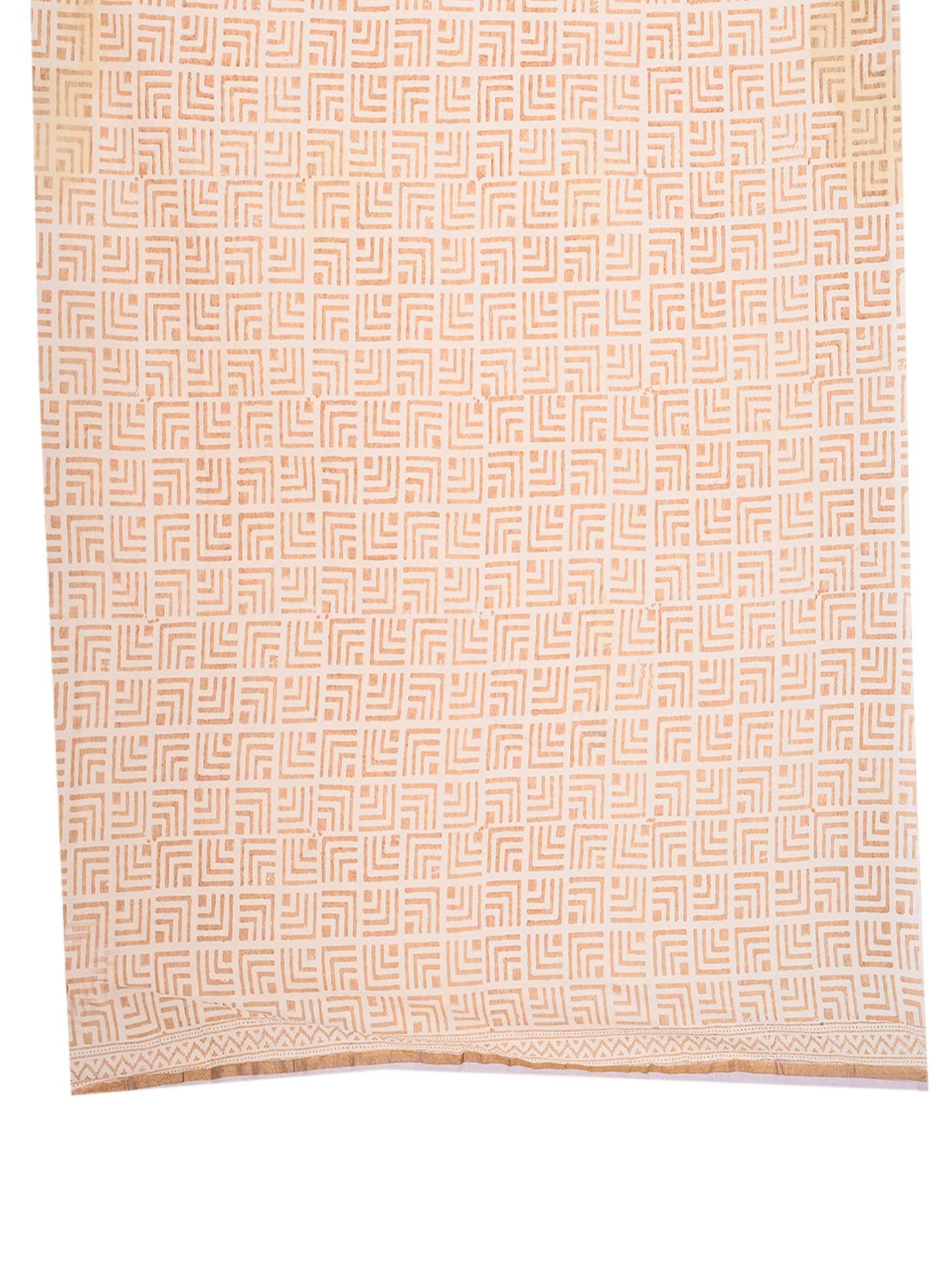 Full-length studio shot of a woman modeling a traditional purple and beige hand block printed saree against a white background by naitri.in