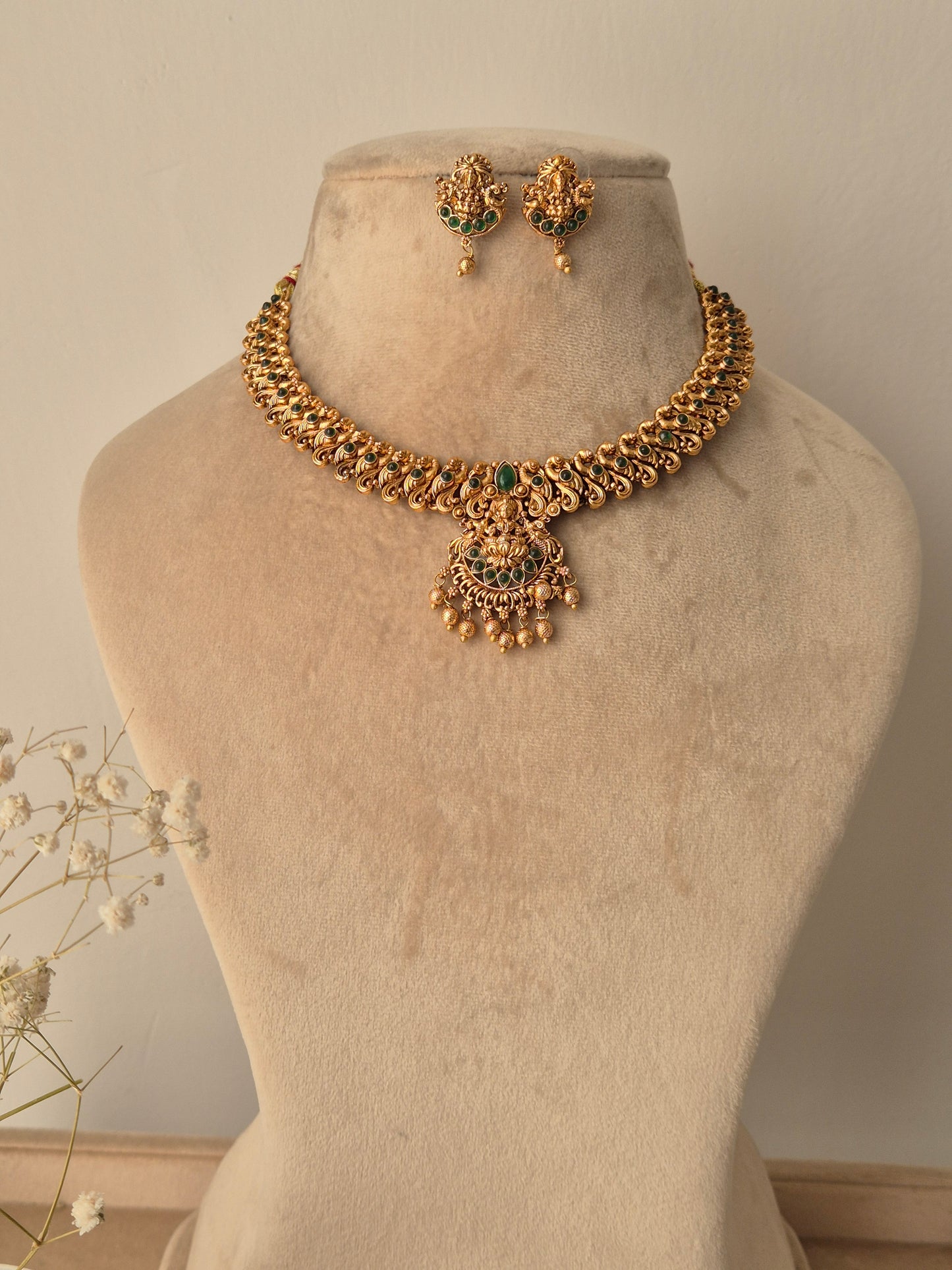 Gold necklace and earrings. Wearable art with incredible detail. Goddess Energy necklace by naitri.in