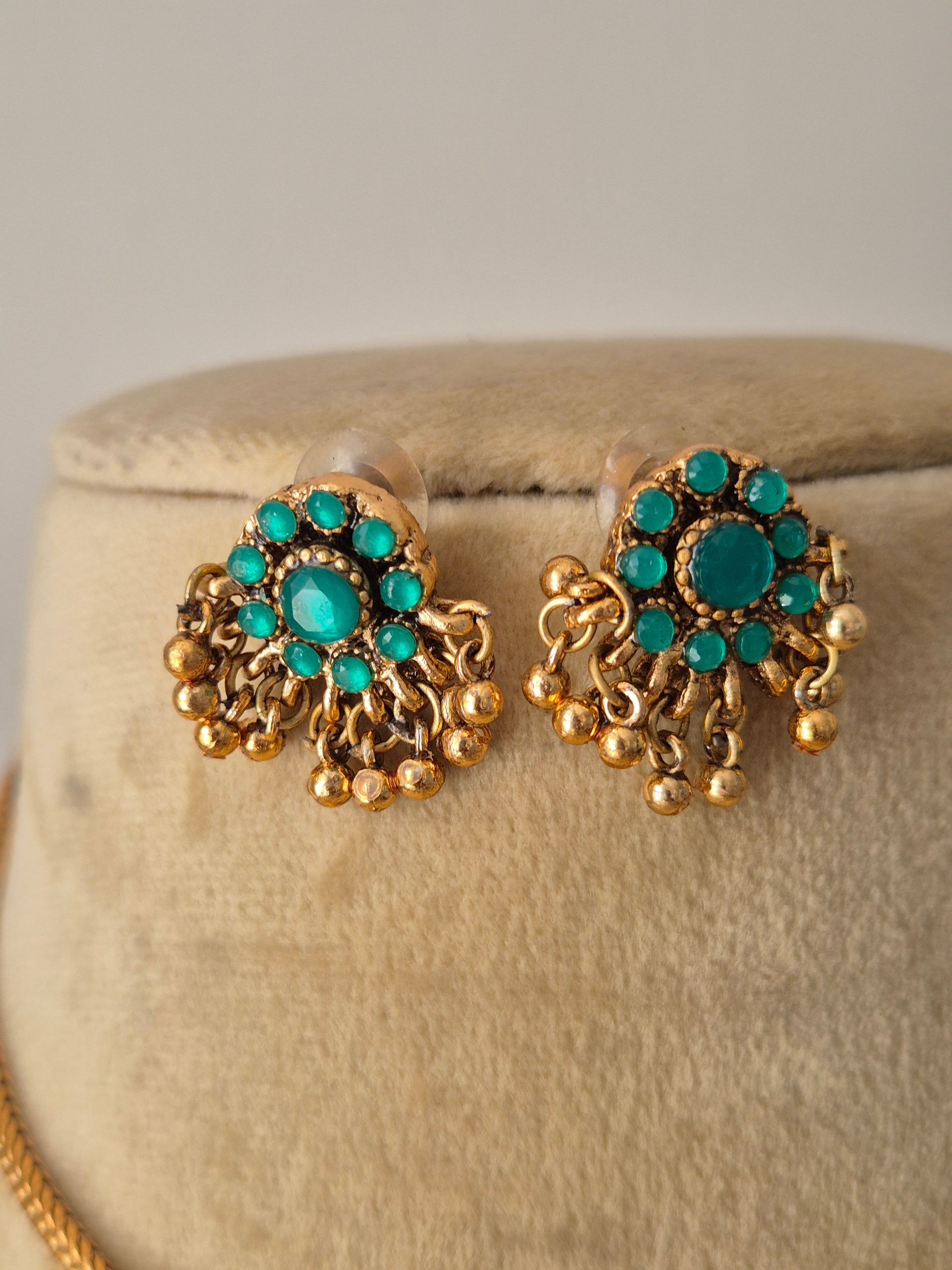 Umira Gold and Turquoise stones earrings artisanal brass and gold beads drop by naitri.in