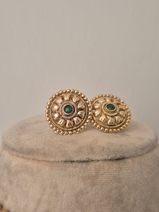 Gold earrings with green Minimal stud Beautiful and chic by naitri.in