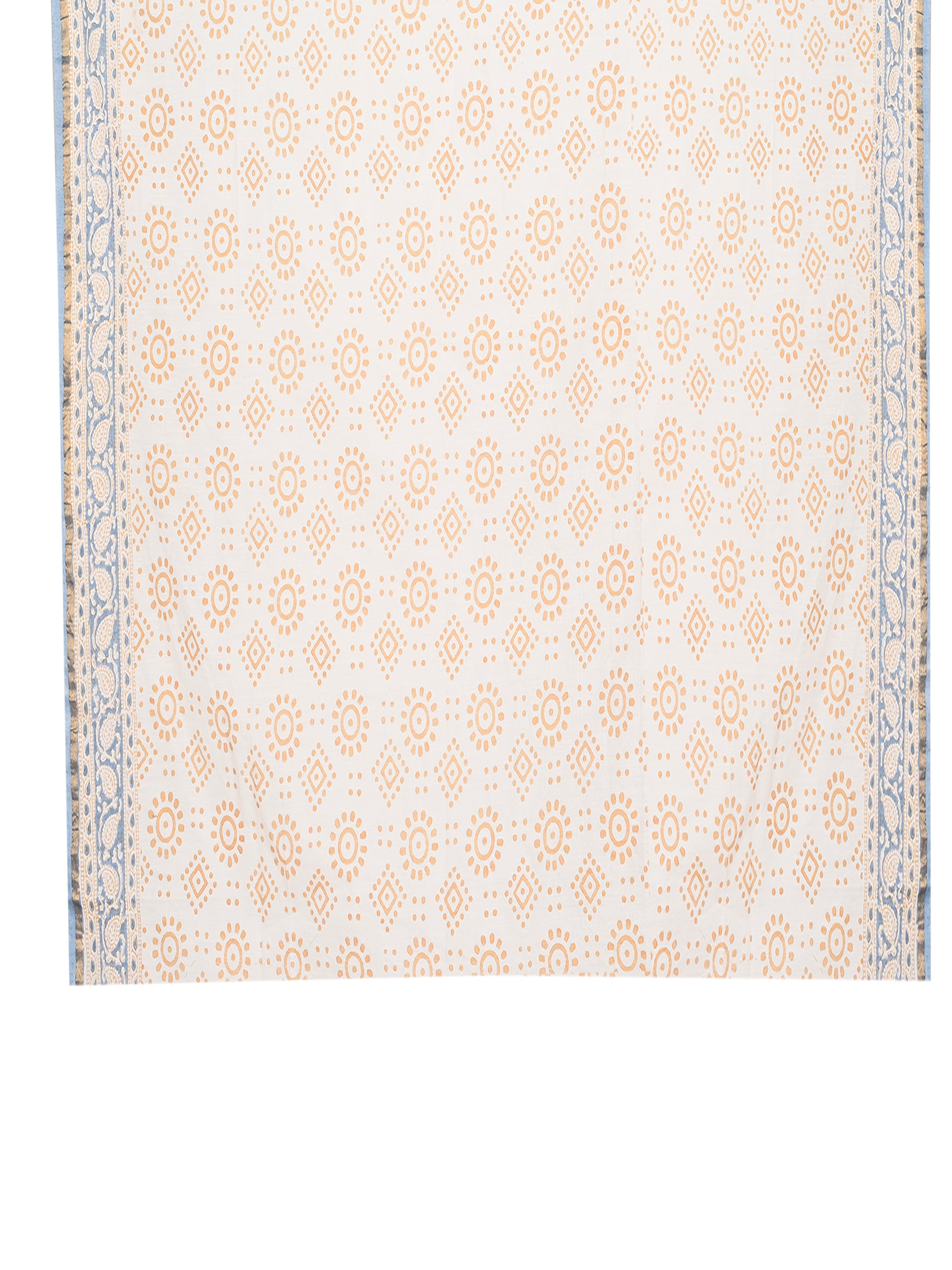 Blue and white hand block printed saree in cotton silk with a matching blouse piece by naitri.in