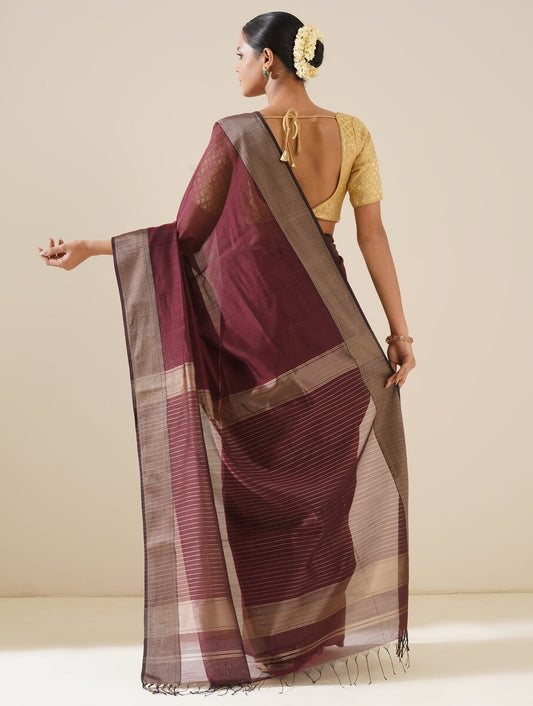 Wine Maheshwari Saree with Blouse Piece