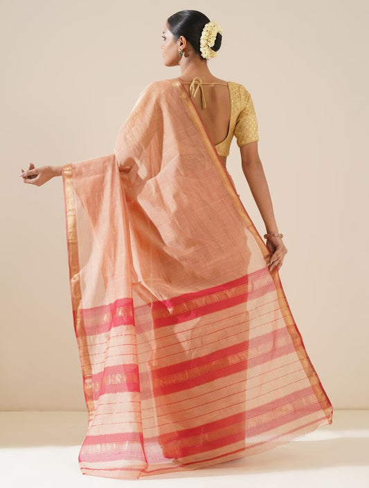 Peach & Red Maheshwari Saree by Naitri - Saree