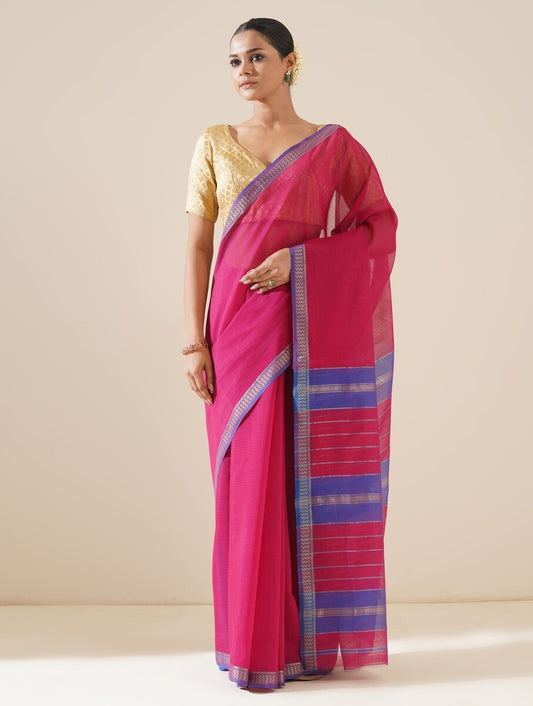 Purple & Pink Maheshwari Saree with Blouse Piece by Naitri - Saree