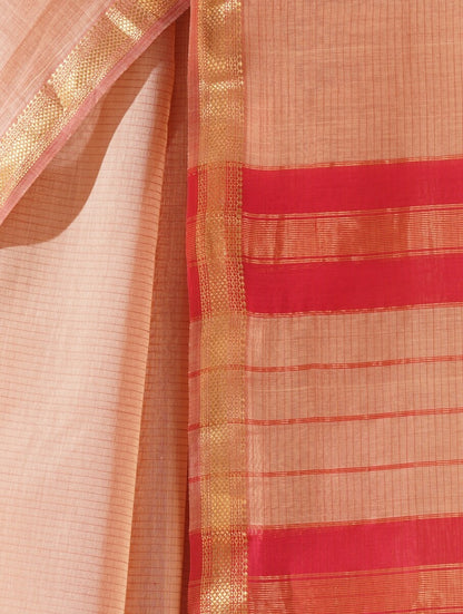Peach & Red Maheshwari Saree