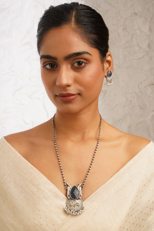 Multi-colored blue and silver necklace set, Sweekriti by Naitri.